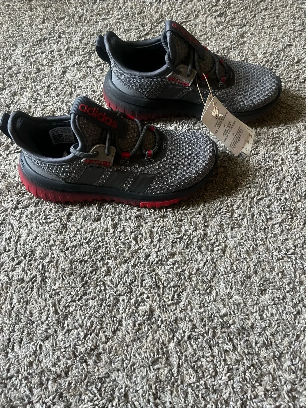 adidas Kids Gray and Red Lace-Up Athletic Sneakers